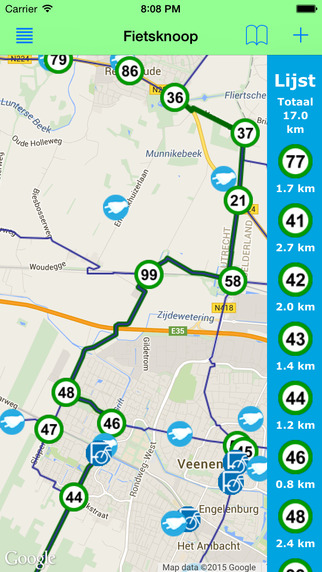 Fietsknoop - Gratis fietsroute planner app met alle fietsknooppunten in Nederland en Vlaanderen. Pla