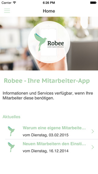 Mitarbeiter-App by Robee: mobile inspired information