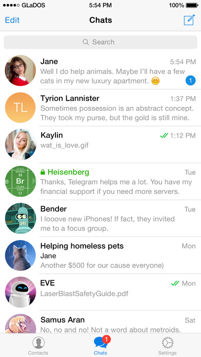 Screenshots of Telegram for iPhone