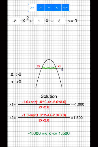 Equations and Inequalities of the Second Degree solver screenshot 3