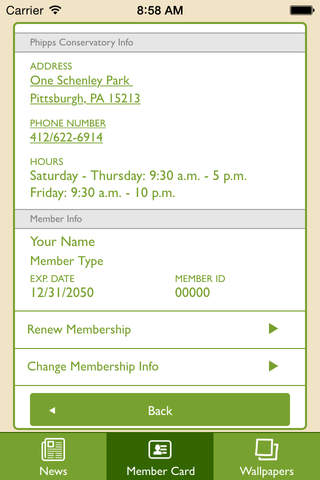 Phipps Conservatory Member Card screenshot 2