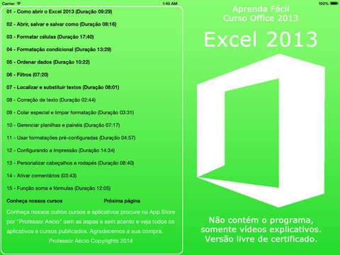 Tutorial for Excel 2013 HD Grátis Português