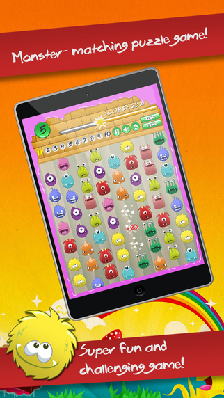 Cute Monster Heroes Match Threes Puzzle Game