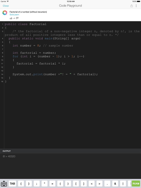 Screenshots of Learn Java for iPad