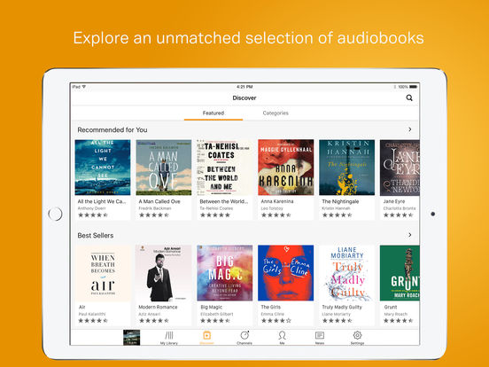 Screenshots of Audible for iPad