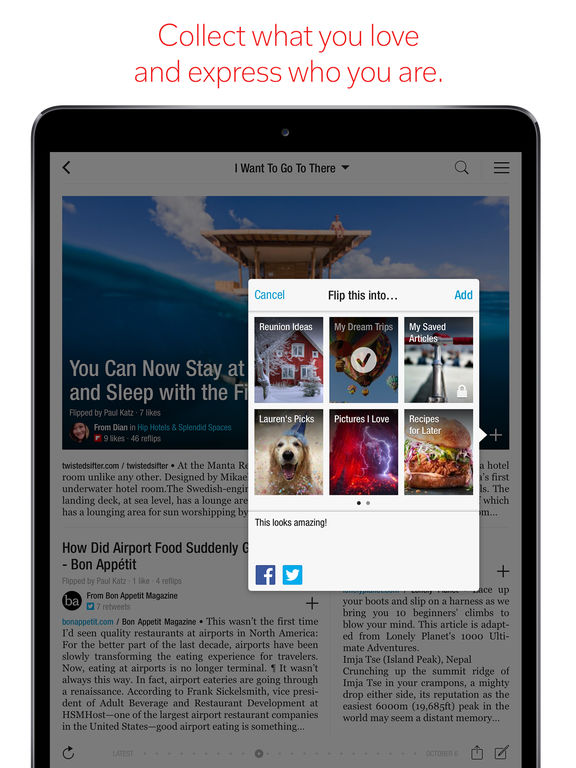 Screenshots of Flipboard for iPad