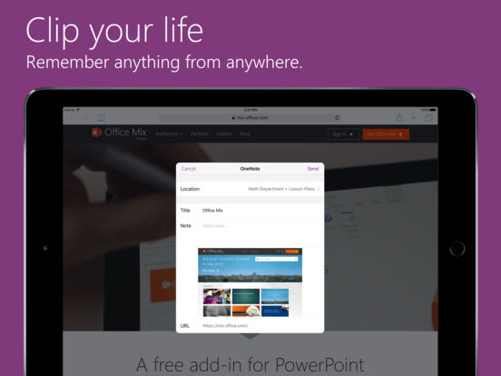 Screenshots of Microsoft OneNote for iPad