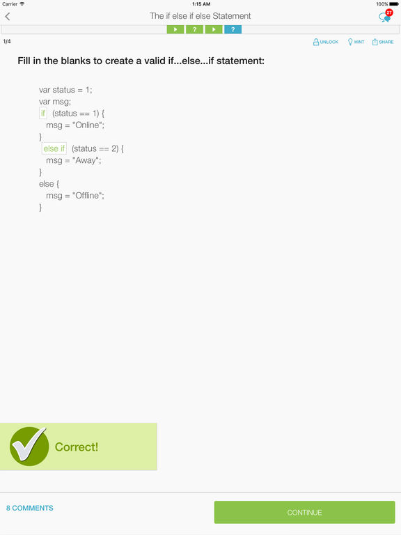Screenshots of Learn JavaScript for iPad