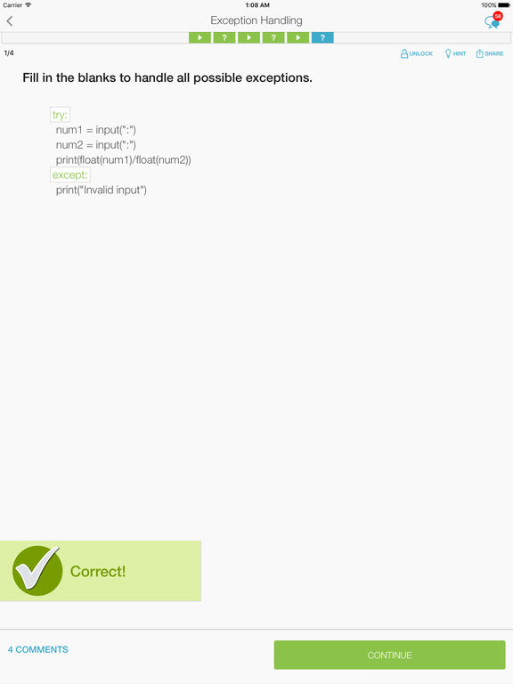 Screenshots of Learn Python for iPad