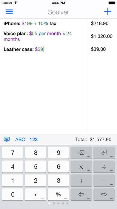 Screenshot Soulver - notepad calculator