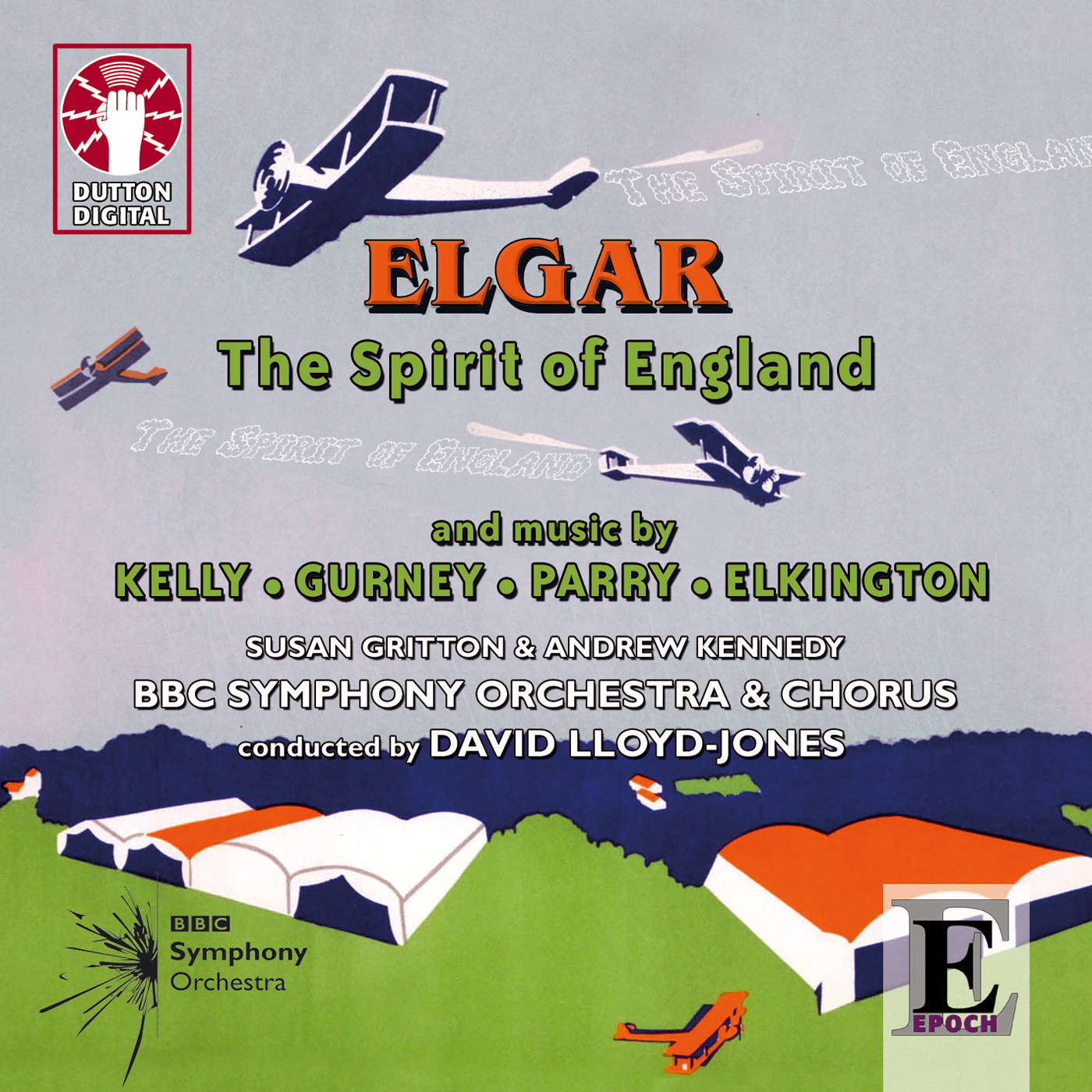 Waddon Aerodrome (1923) by Aldo Cosomati CD cover of The Spirit of England by Edward Elgar from David Lloyd-Jones and the BBC Symphony Orchestra & Chorus on Dutton Epoch