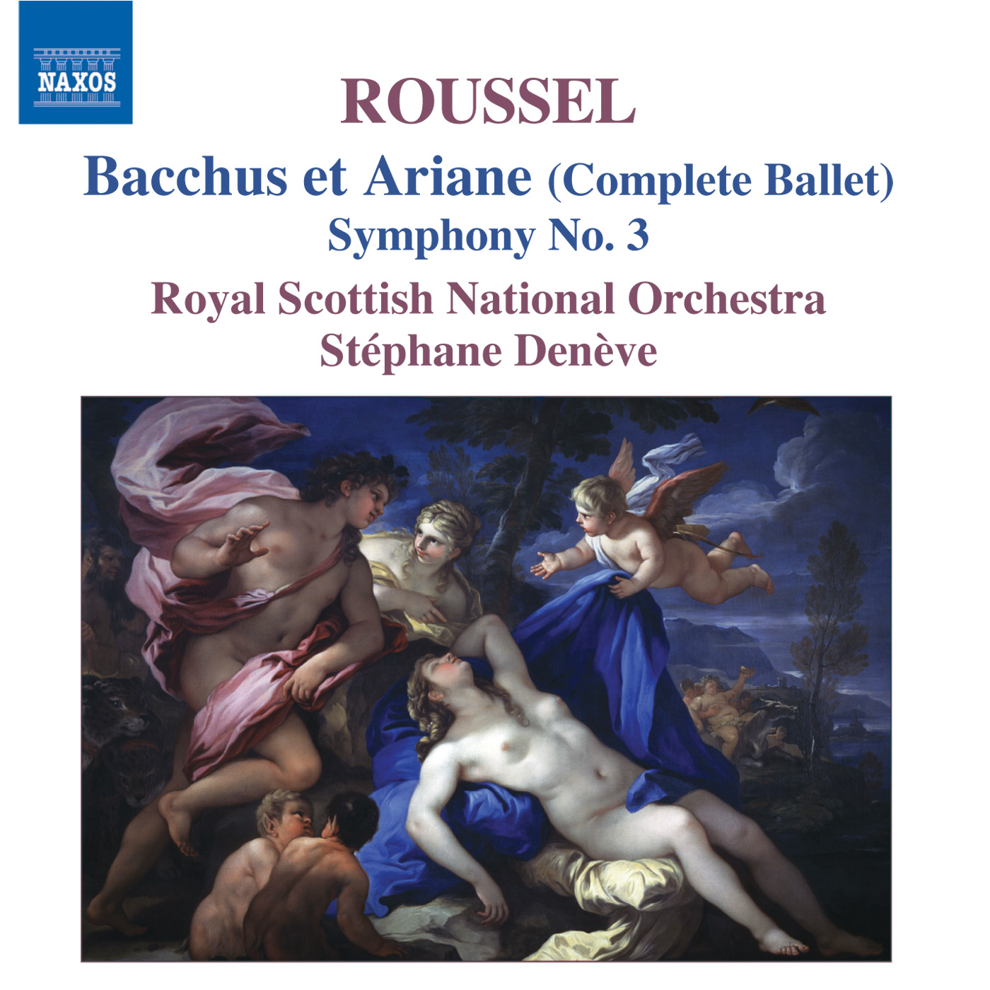 Bacchus and Ariadne (1685) by Luca Giordano CD cover of Symphony 3 and Bacchus & Ariadne by Albert Roussel from Stephane Deneve and the Royal Scottish National Orchestra on Naxos