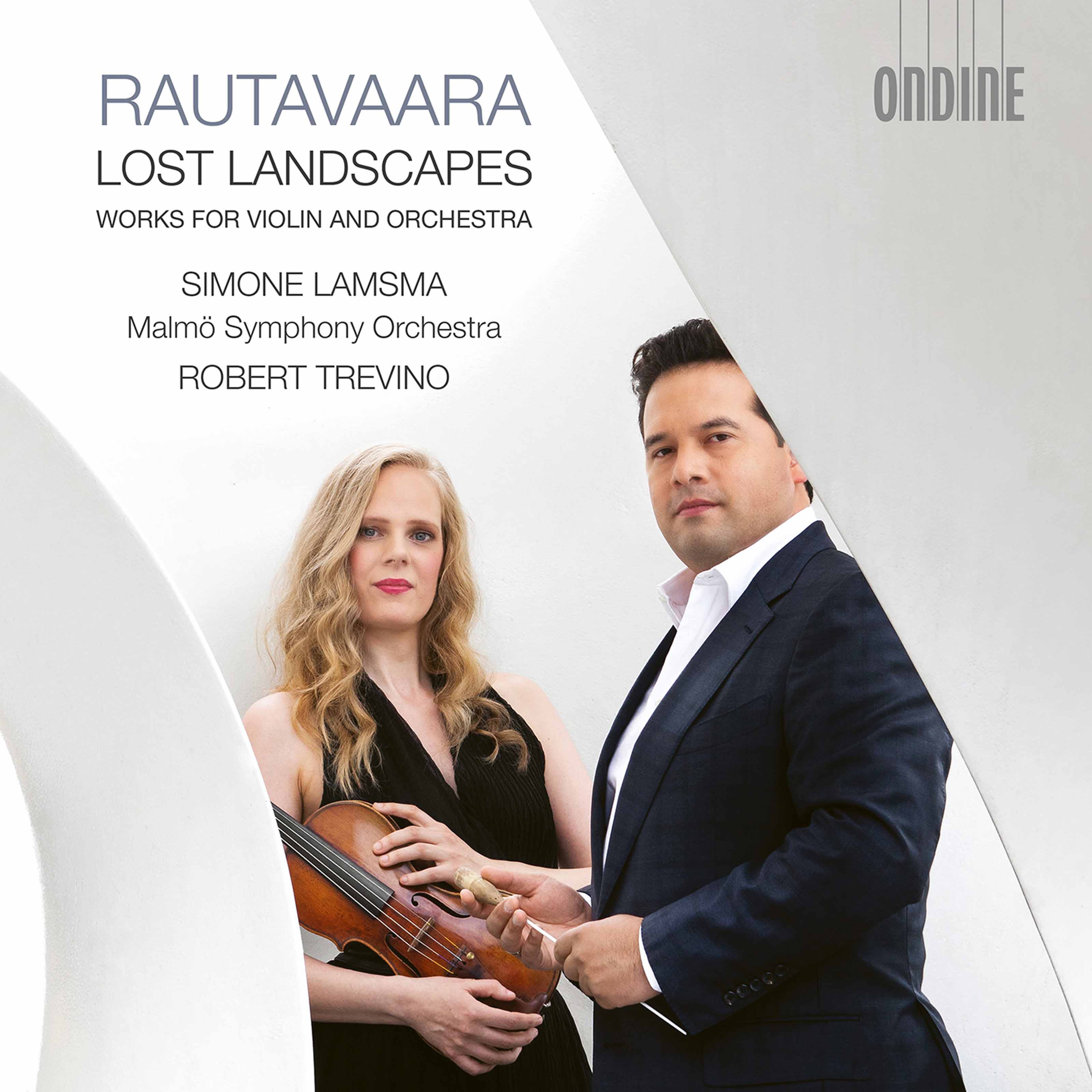 CD cover of Lost Landscapes by Einojuhani Rautavaara from Robert Trevino and the Malmo Symphony Orchestra with Simone Lamsma on Ondine