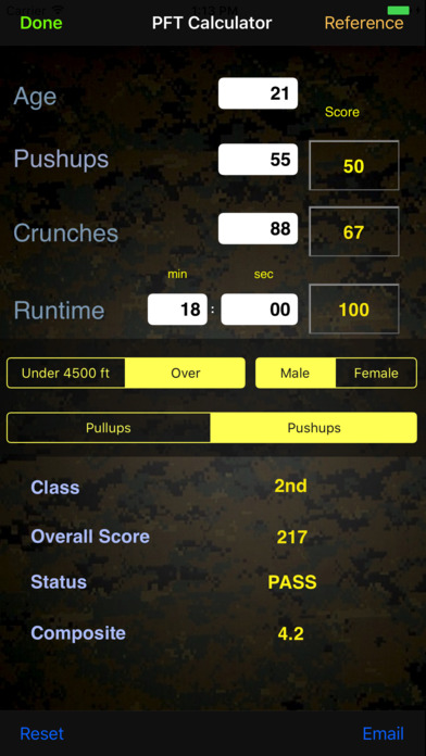 USMC PFT Score Chart