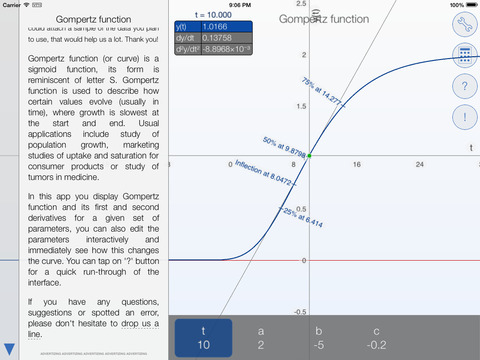 Gompertz function graphing calculator and fitter - náhled