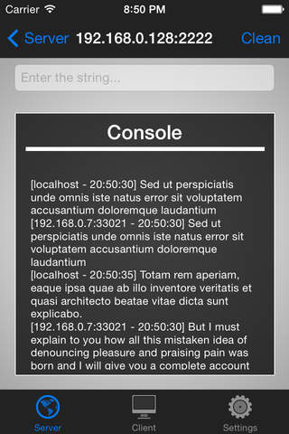 TCP Console - náhled