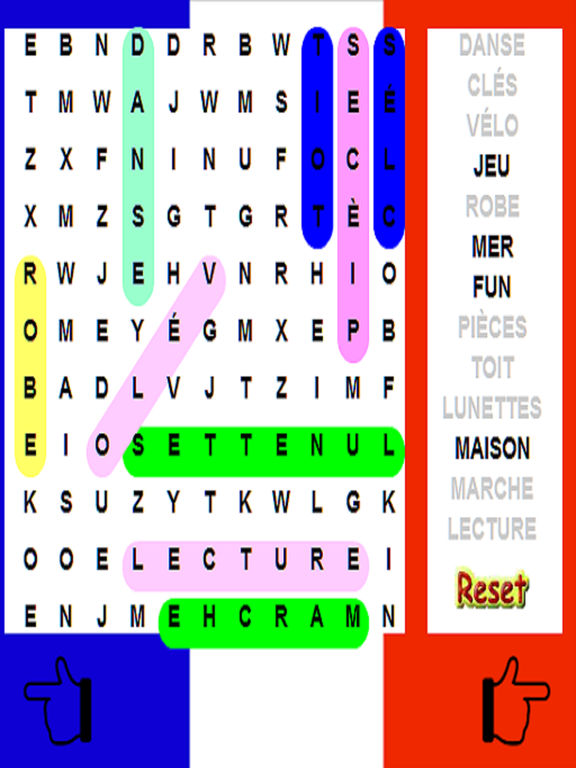 the-french-language-word-search-is-shown-in-red-white-and-blue-with-words-that-spell-out